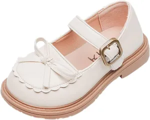 EnJoCho 1 to 12 Years Girls Leather Bow Design Soft Round Toe Princess Dress Flat Shoes Nonslip Shoes Children Princess