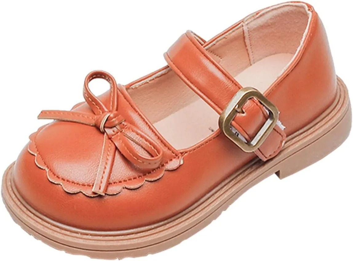 EnJoCho 1 to 12 Years Girls Leather Bow Design Soft Round Toe Princess Dress Flat Shoes Nonslip Shoes Children Princess