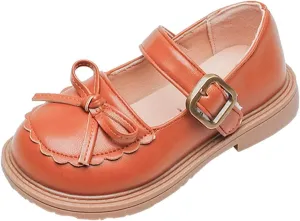 EnJoCho 1 to 12 Years Girls Leather Bow Design Soft Round Toe Princess Dress Flat Shoes Nonslip Shoes Children Princess