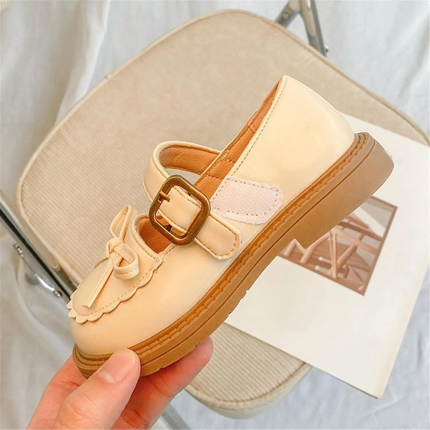 EnJoCho 1 to 12 Years Girls Leather Bow Design Soft Round Toe Princess Dress Flat Shoes Nonslip Shoes Children Princess