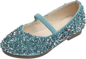 EnJoCho Baby Cute Girls Dress Shoes Shoes for Girls Comfortable PU Flats School Shoes for Mary Jane (Blue-b#wer, 5-5.5 Years)