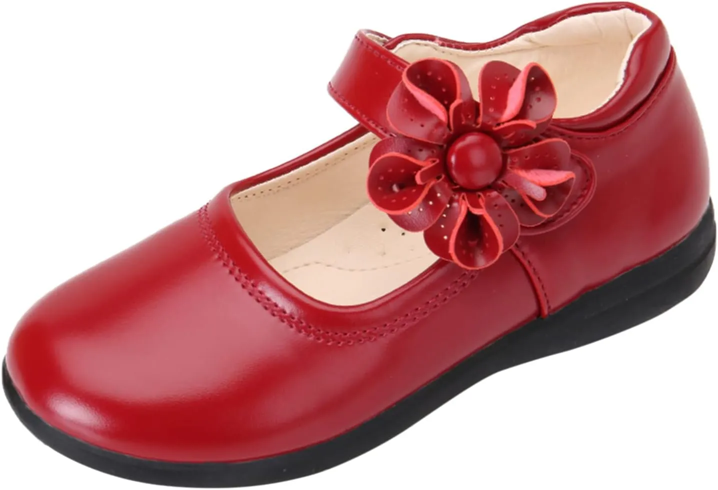 EnJoCho Baby Cute Girls Dress Shoes Shoes for Girls Comfortable PU Flats School Shoes for Mary Jane (Red-a#wer, 11-11.5 Years)