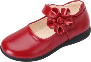 EnJoCho Baby Cute Girls Dress Shoes Shoes for Girls Comfortable PU Flats School Shoes for Mary Jane (Red-a#wer, 11-11.5 Years)