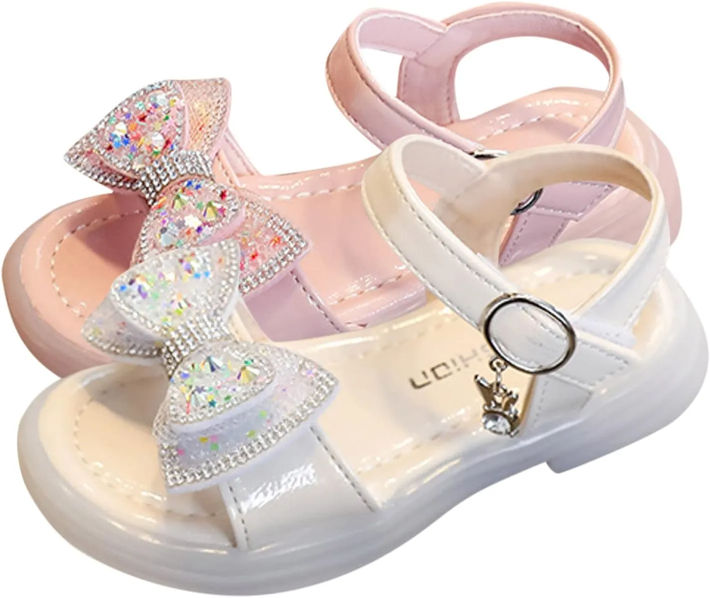 EnJoCho Baby Indoor Sandals Fashion Summer Girls Sandals Flat Bottom Soft Breathable Buckle Rhinestone Bow Casual Shoes