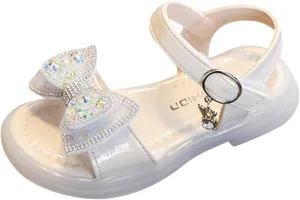 EnJoCho Baby Indoor Sandals Fashion Summer Girls Sandals Flat Bottom Soft Breathable Buckle Rhinestone Bow Casual Shoes