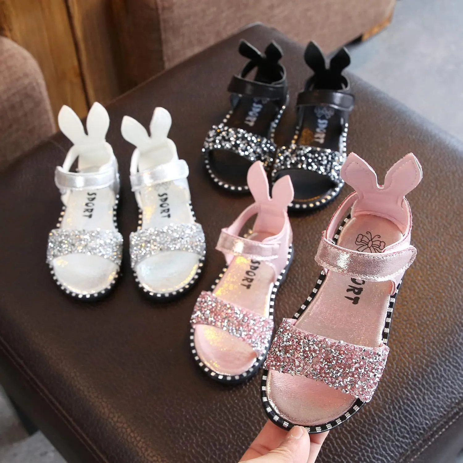 EnJoCho Children Soft Sole Shoes Toddler Little Girl Dress Sandals Shoes Casual Slip On Ballet Flat Sequins Princess Shoes (Black#17, 9 Toddler)