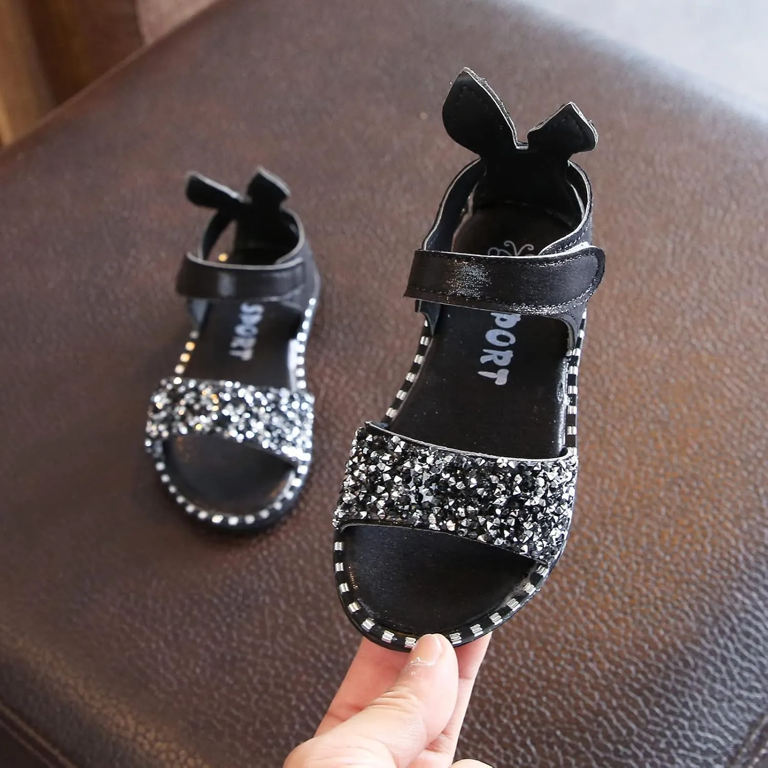 EnJoCho Children Soft Sole Shoes Toddler Little Girl Dress Sandals Shoes Casual Slip On Ballet Flat Sequins Princess Shoes (Black#17, 9 Toddler)
