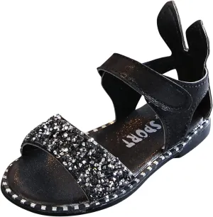 EnJoCho Children Soft Sole Shoes Toddler Little Girl Dress Sandals Shoes Casual Slip On Ballet Flat Sequins Princess Shoes (Black#17, 9 Toddler)