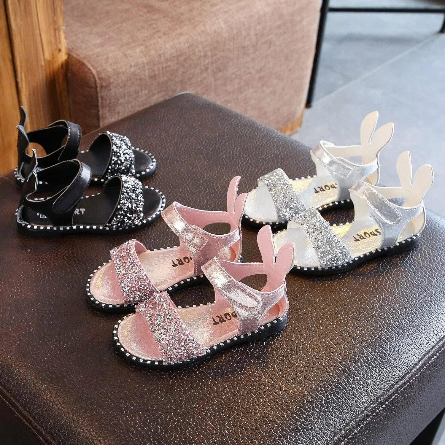 EnJoCho Children Soft Sole Shoes Toddler Little Girl Dress Sandals Shoes Casual Slip On Ballet Flat Sequins Princess Shoes (Black#17, 9 Toddler)