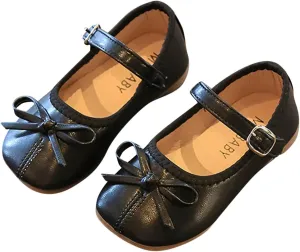 EnJoCho Girls Tennis Shoes Summer and Autumn Girls Boots Cute Flat Solid Color Bow Buckle Casual and Comfortable (Black, 28)