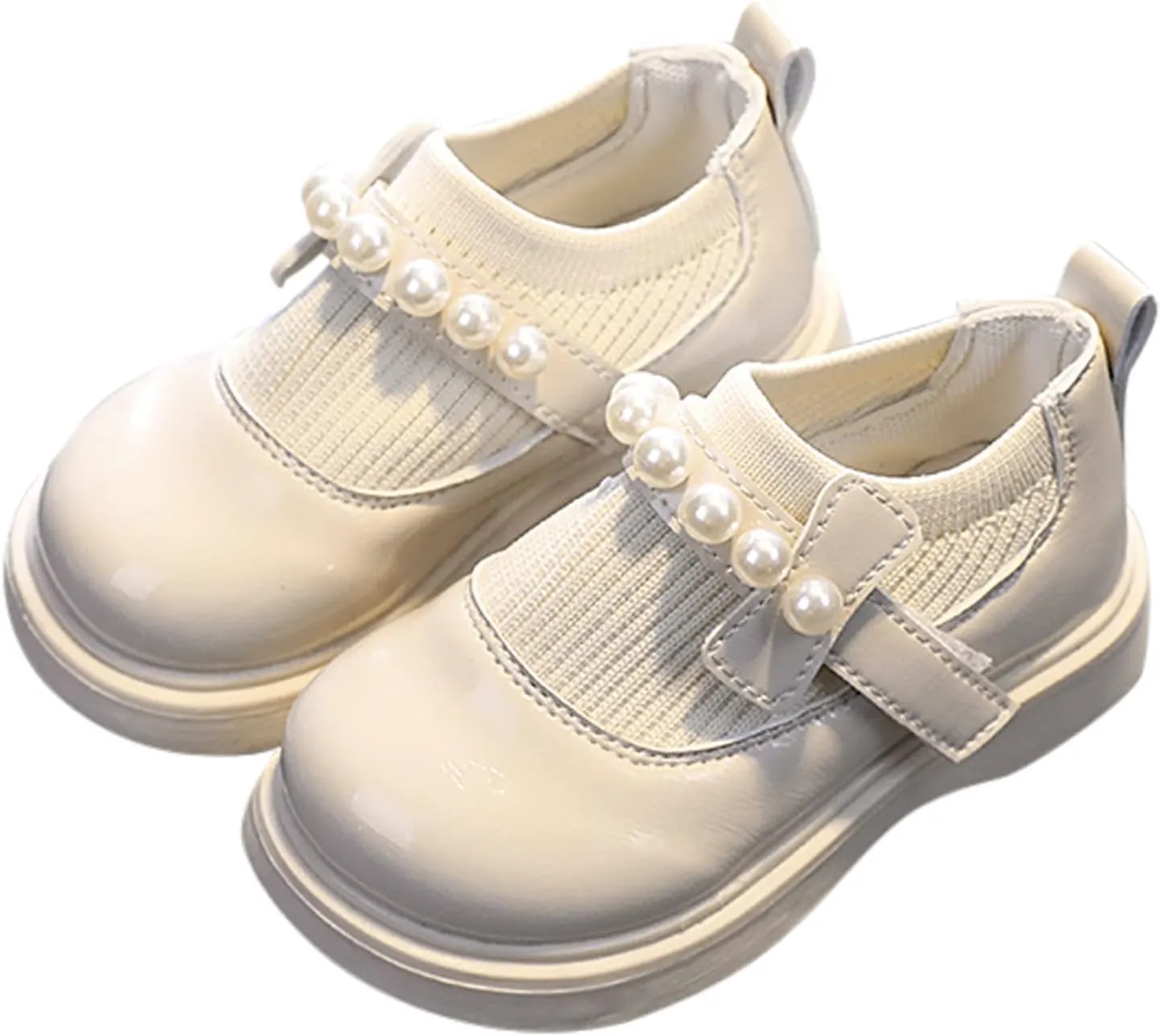 EnJoCho Running Shoes for Toddler Girls Little Kid Big Kid Dress Flat Ballerina Shoe Leather Shoes Comfort Cute Single Shoes (Beige, 30)
