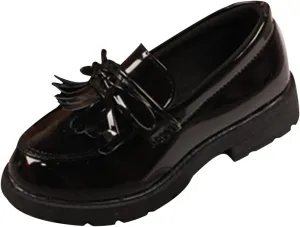 EnJoCho Running Shoes for Toddler Girls Slip On Leather Loafer Tassel Bow Flats School Dress Shoes for Girls (Black, 23)