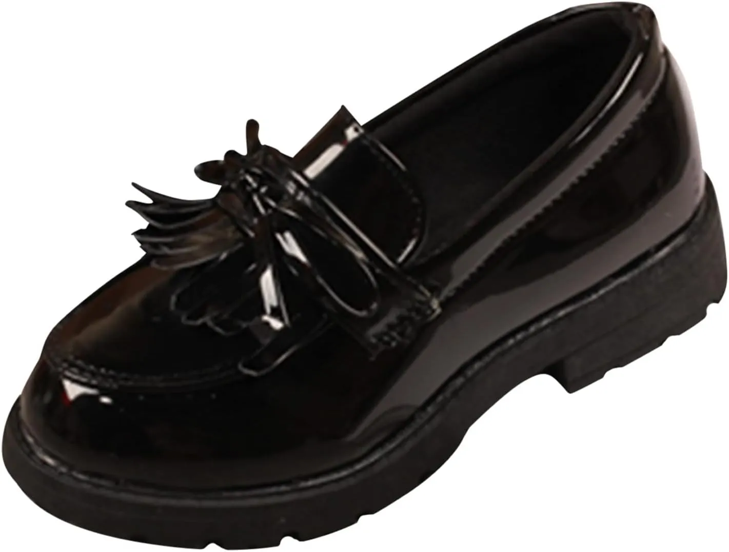 EnJoCho Running Shoes for Toddler Girls Slip On Leather Loafer Tassel Bow Flats School Dress Shoes for Girls (Black, 23)