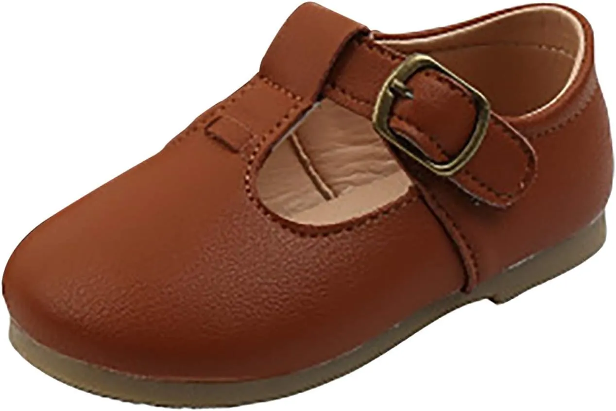EnJoCho Sneakers for Children Boys Buckle Children Flats Strap Leather Shoes Non-Slip Baby Shoes Girls T Baby Shoes