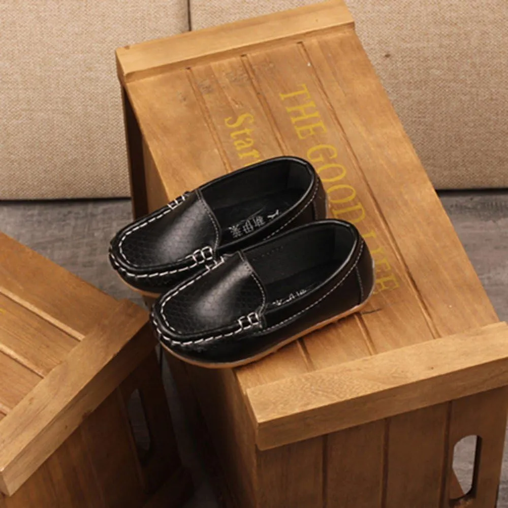 EnJoCho Toddler Little Kids Boys Girls Loafers Dress Shoes Soft Sip On Flat Boat Casual Shoes Leather Lazy Sport Sneakers (Black-06#C, 12T)