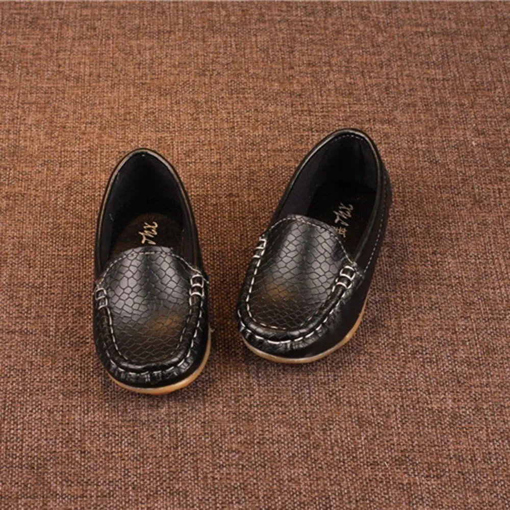 EnJoCho Toddler Little Kids Boys Girls Loafers Dress Shoes Soft Sip On Flat Boat Casual Shoes Leather Lazy Sport Sneakers (Black-06#C, 12T)
