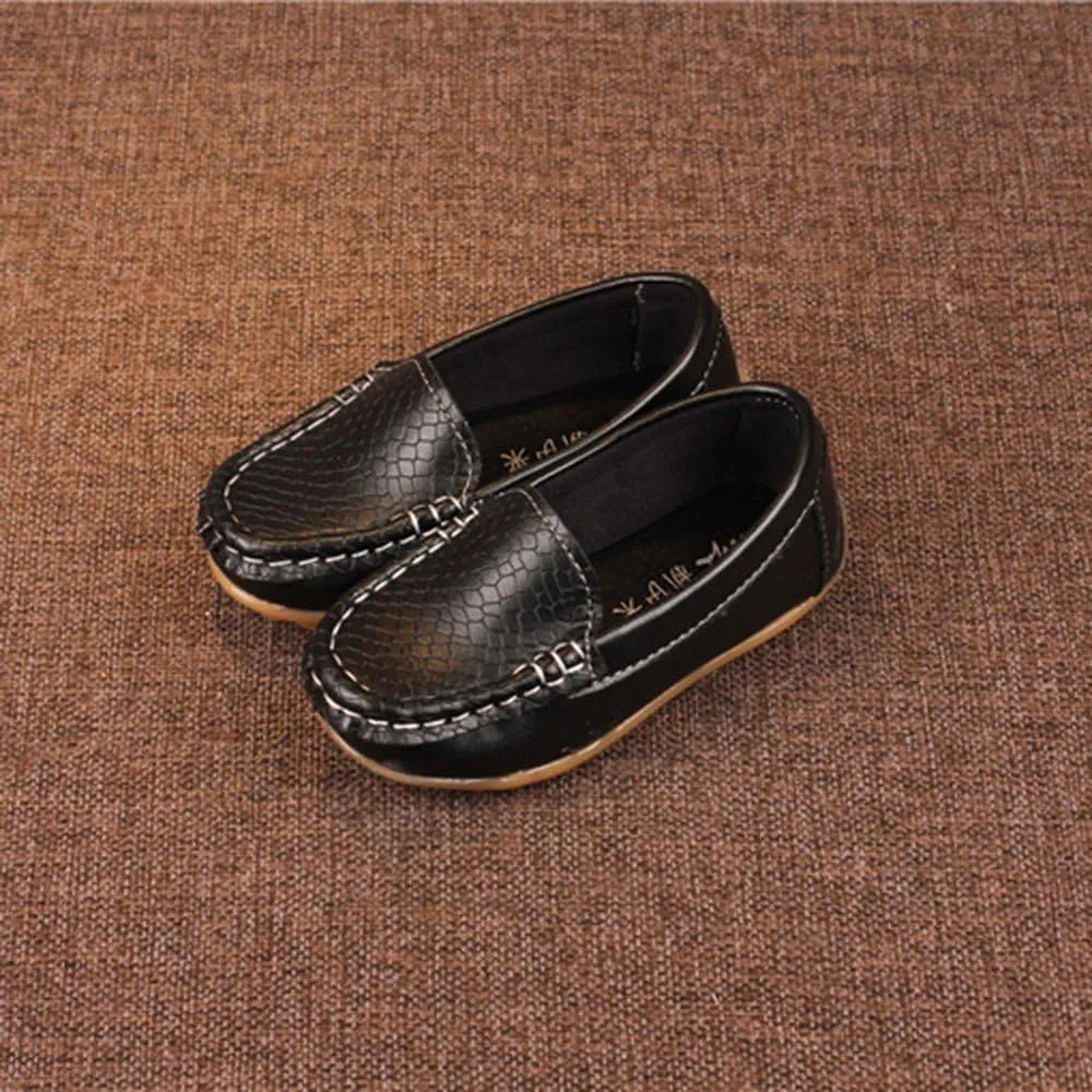 EnJoCho Toddler Little Kids Boys Girls Loafers Dress Shoes Soft Sip On Flat Boat Casual Shoes Leather Lazy Sport Sneakers (Black-06#C, 12T)