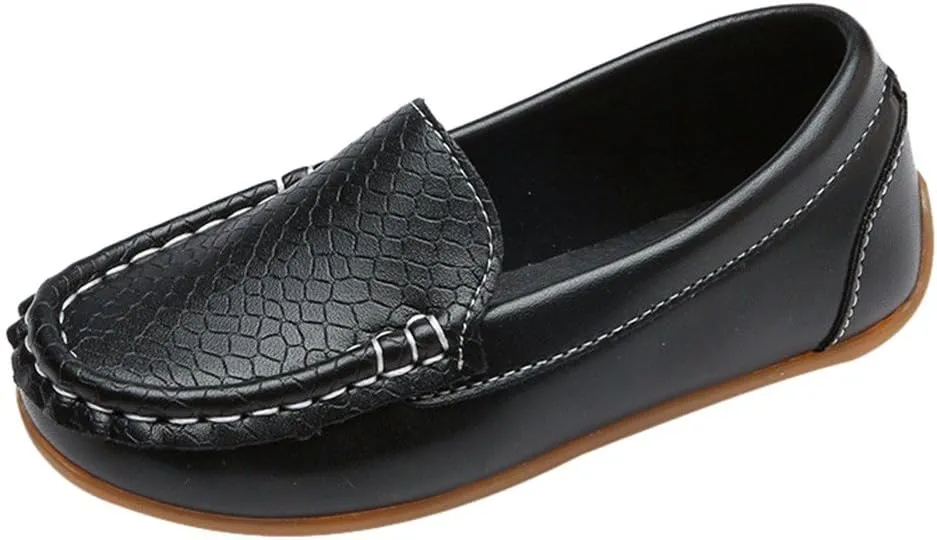 EnJoCho Toddler Little Kids Boys Girls Loafers Dress Shoes Soft Sip On Flat Boat Casual Shoes Leather Lazy Sport Sneakers (Black-06#C, 12T)