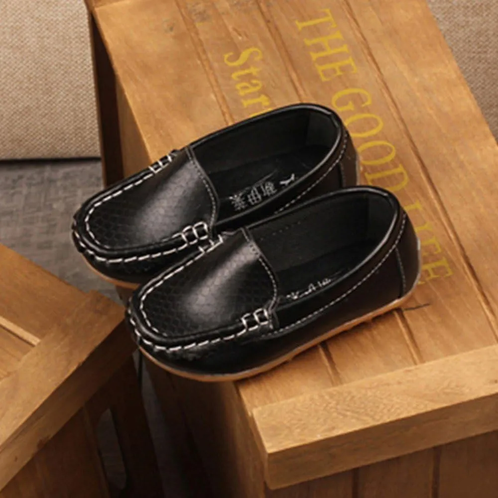 EnJoCho Toddler Little Kids Boys Girls Loafers Dress Shoes Soft Sip On Flat Boat Casual Shoes Leather Lazy Sport Sneakers (Black-06#C, 12T)