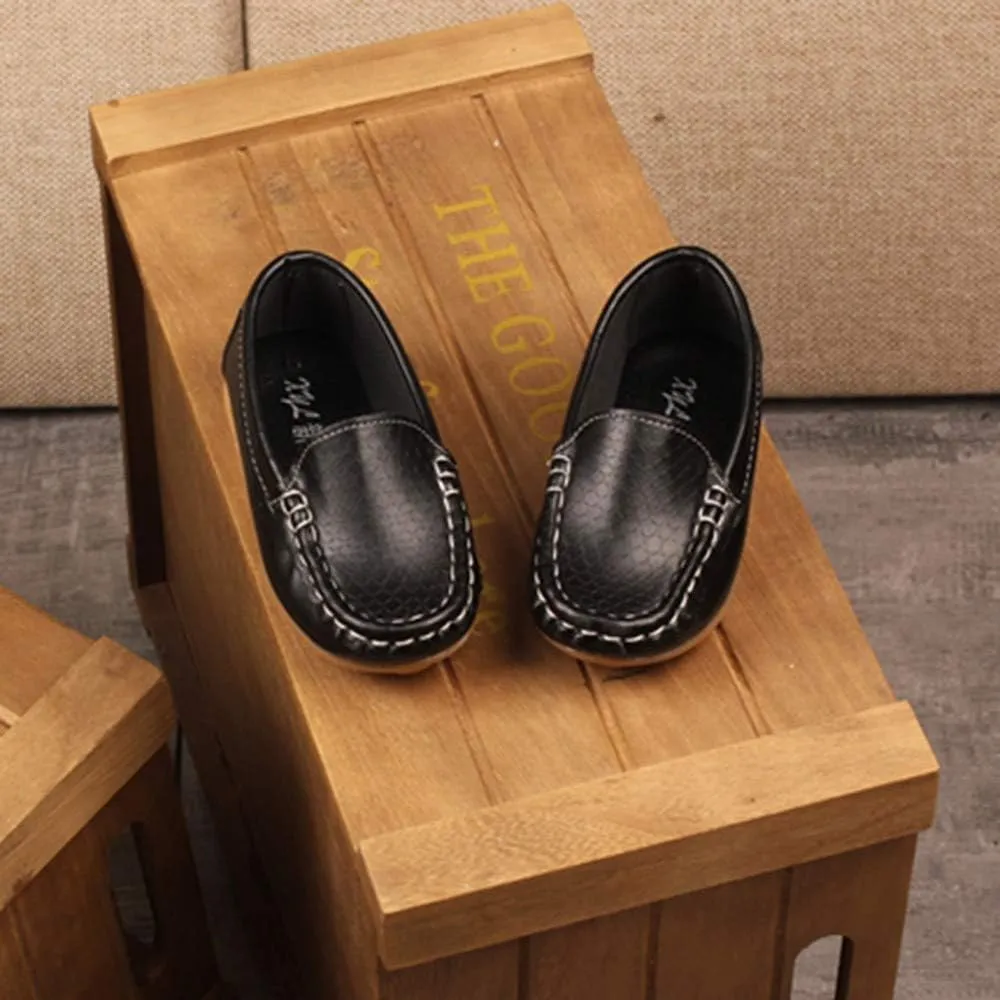 EnJoCho Toddler Little Kids Boys Girls Loafers Dress Shoes Soft Sip On Flat Boat Casual Shoes Leather Lazy Sport Sneakers (Black-06#C, 12T)