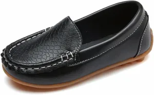 EnJoCho Toddler Little Kids Boys Girls Loafers Dress Shoes Soft Sip On Flat Boat Casual Shoes Leather Lazy Sport Sneakers (Black-06#C, 8T)