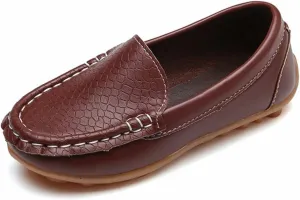 EnJoCho Toddler Little Kids Boys Girls Loafers Dress Shoes Soft Sip On Flat Boat Casual Shoes Leather Lazy Sport Sneakers (Brown-06#C, 3-3.5T)
