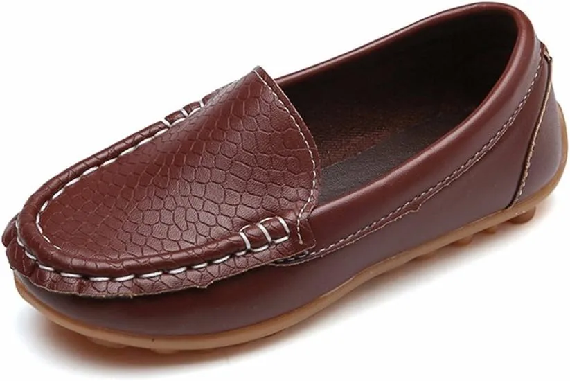 EnJoCho Toddler Little Kids Boys Girls Loafers Dress Shoes Soft Sip On Flat Boat Casual Shoes Leather Lazy Sport Sneakers (Brown-06#C, 5.5-6T)