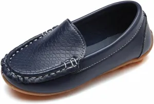 EnJoCho Toddler Little Kids Boys Girls Loafers Dress Shoes Soft Sip On Flat Boat Casual Shoes Leather Lazy Sport Sneakers (Dark Blue-06#C, 11T)