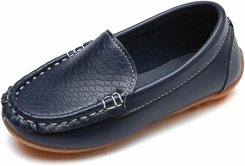 EnJoCho Toddler Little Kids Boys Girls Loafers Dress Shoes Soft Sip On Flat Boat Casual Shoes Leather Lazy Sport Sneakers (Dark Blue-06#C, 12T)