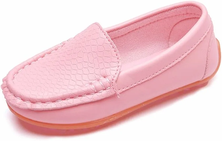 EnJoCho Toddler Little Kids Boys Girls Loafers Dress Shoes Soft Sip On Flat Boat Casual Shoes Leather Lazy Sport Sneakers (Pink-06#C, 12-18M)