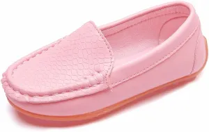 EnJoCho Toddler Little Kids Boys Girls Loafers Dress Shoes Soft Sip On Flat Boat Casual Shoes Leather Lazy Sport Sneakers (Pink-06#C, 3.5-4T)
