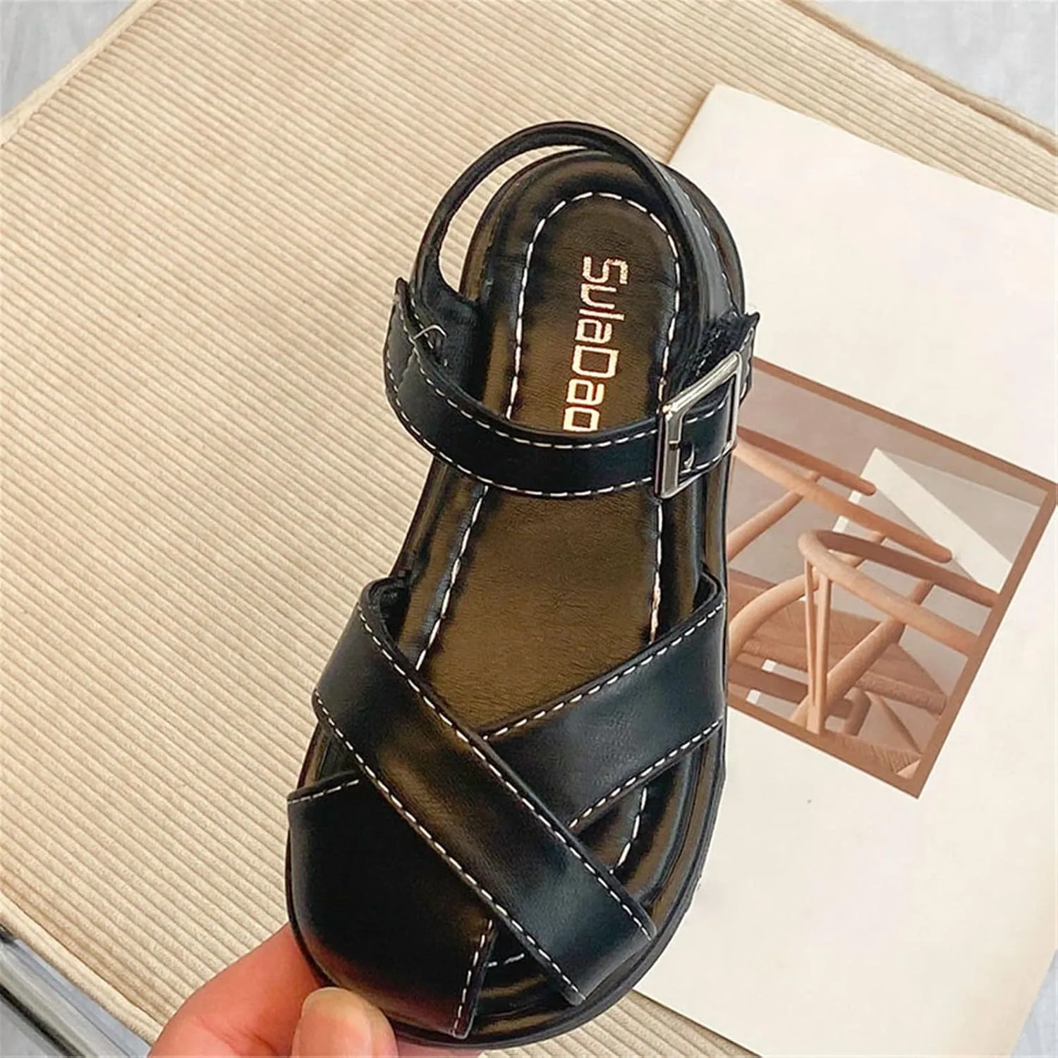 EnJoCho Toddler Round Toe Shoes Kids Little Girls Sandals Casual Sticky Shoelaces Light Weight Adjustable Straps Summer