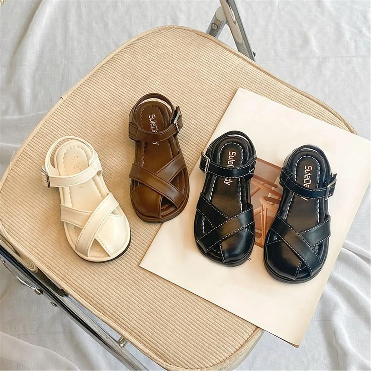 EnJoCho Toddler Round Toe Shoes Kids Little Girls Sandals Casual Sticky Shoelaces Light Weight Adjustable Straps Summer