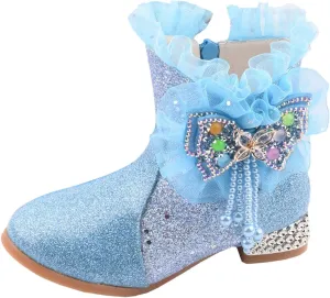 EnJoCho Toddler Single Shoes Toddler Girls Booties Little Kid Shoes Short Boots Girls Ankle Boots Cotton (Blue, 10.5-11 Years)