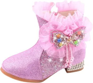 EnJoCho Toddler Single Shoes Toddler Girls Booties Little Kid Shoes Short Boots Girls Ankle Boots Cotton Shoes (Pink, 8-9 Years)