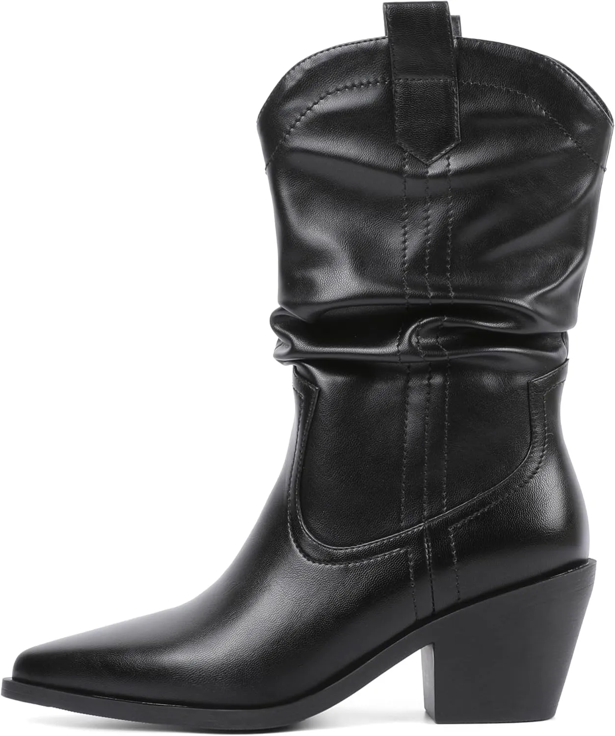 Esvowido Womens Slouchy Western Cowboy Cowgirl Retro Mid calf Boots Faux Suede Leather Stylish Booties Outdoor Travel