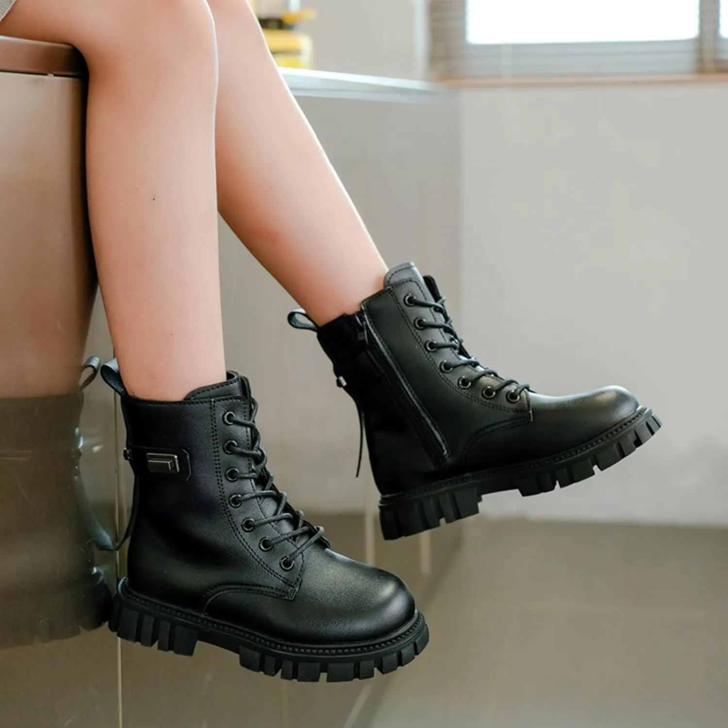 Fashion Ankle Boots for Girls Outdoor Ankle Hiking Boots Military Combat Boots Girls Ankle Boots Size 2 3 4 5 6 7 8