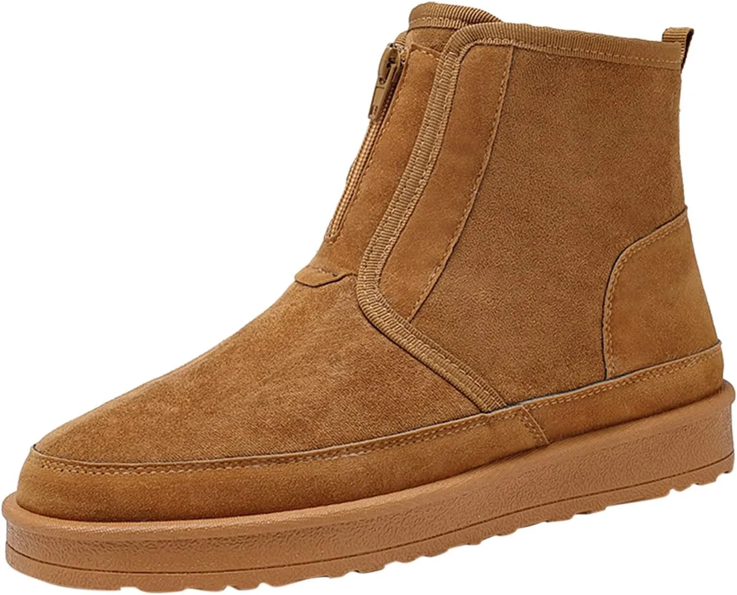Fashion Winter Men Snow Boots Round Toe Flat Bottom Non Slip Zipper Suede Plush for Warm and Comfortable Ran Boots for Men (Yellow, 11)