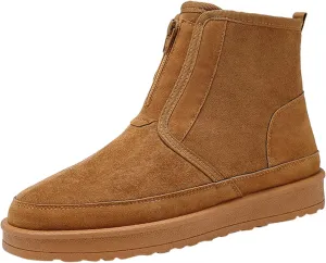 Fashion Winter Men Snow Boots Round Toe Flat Bottom Non Slip Zipper Suede Plush for Warm and Comfortable Ran Boots for Men (Yellow, 11)