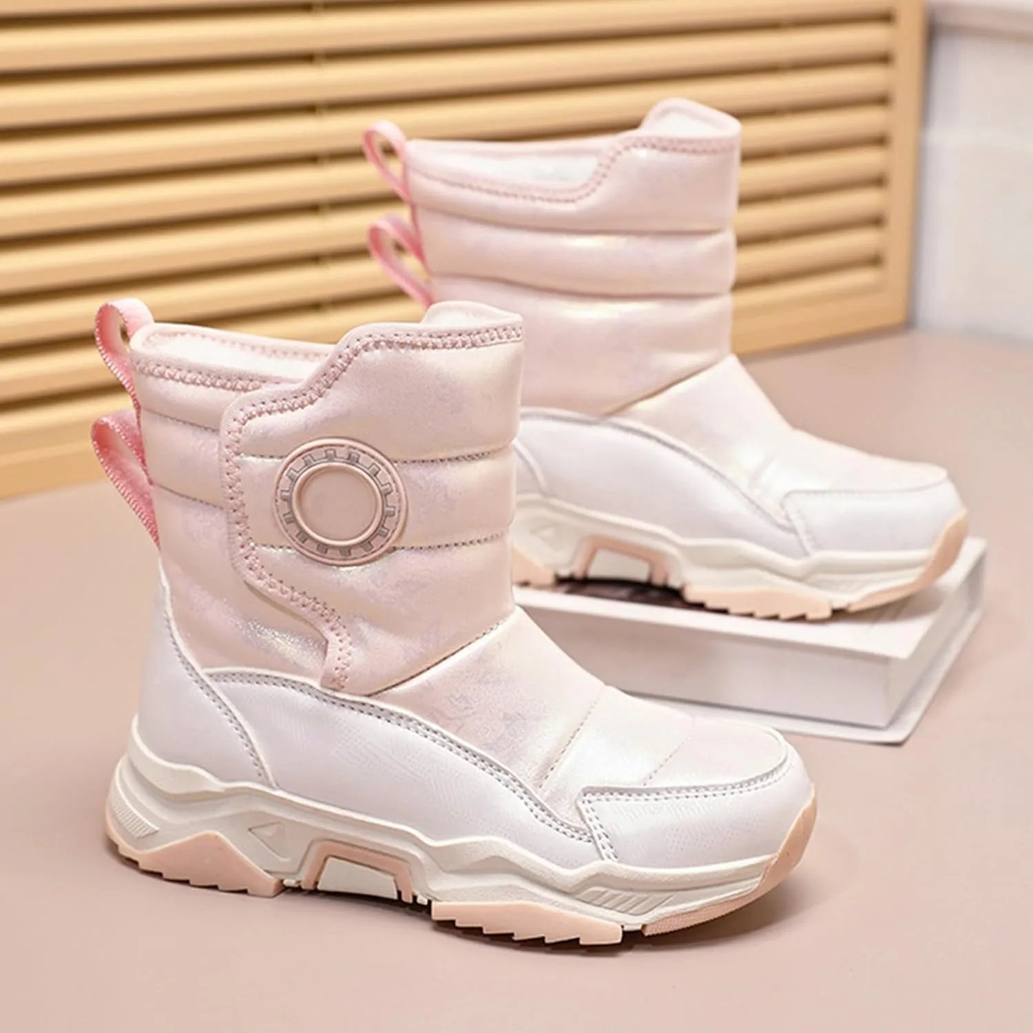 Fashion Winter Mid Calf Boots for Kids Platform Water-Proof Outdoor Warm Cozy Anti-Slip Winter Girly Boots for Girls