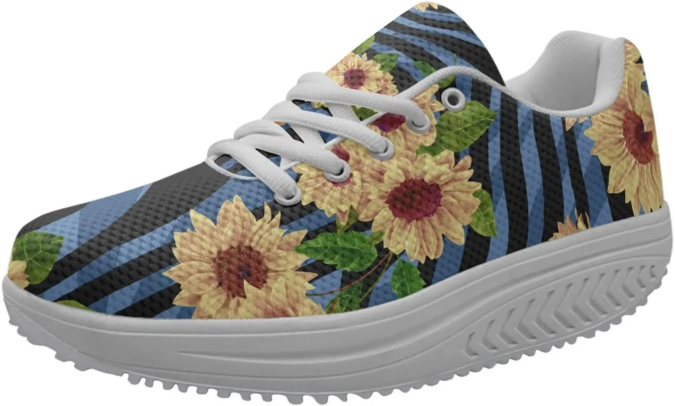 FOR U DESIGNS Novelty Sneakers for Women Platform Walking Shoes Casual Lace Up Running Shoes Lightweight Breathable Shoes