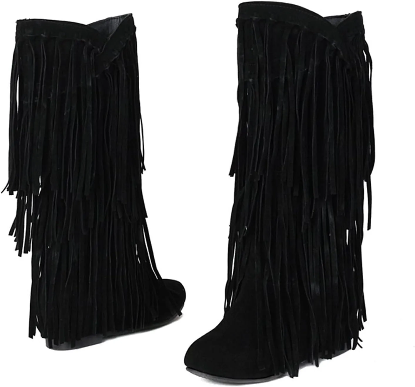 Fringe Cowboy Boots for Women Western Tassel Riding Cowgirl Boots Pull on Mid Calf Boots Fashion Buckle Boots