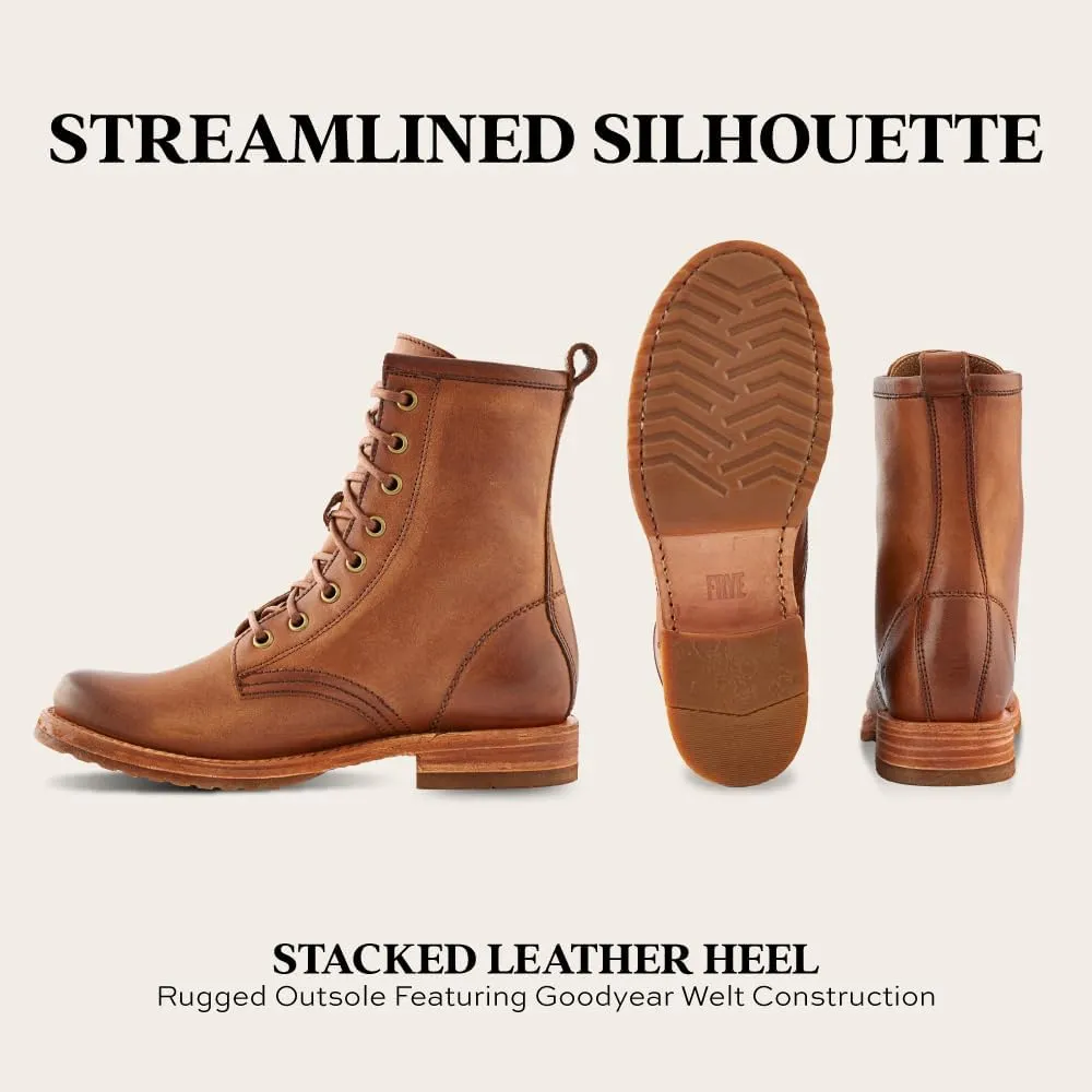 Frye Veronica Womens Combat Boots Crafted from Hand-Burnished Vintage Italian Leather with Genuine Stitch-Down Welt Construction and Leather Lining  6  Shaft Height