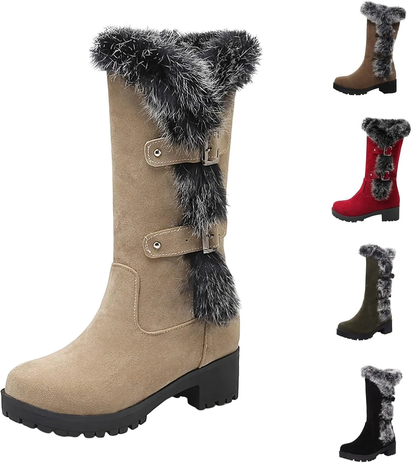 Furry Boots for Women Warm Flock Fur Insulated Snow Boots Cozy Mid Calf Winter Boots Casual Non-slip Platform Boots