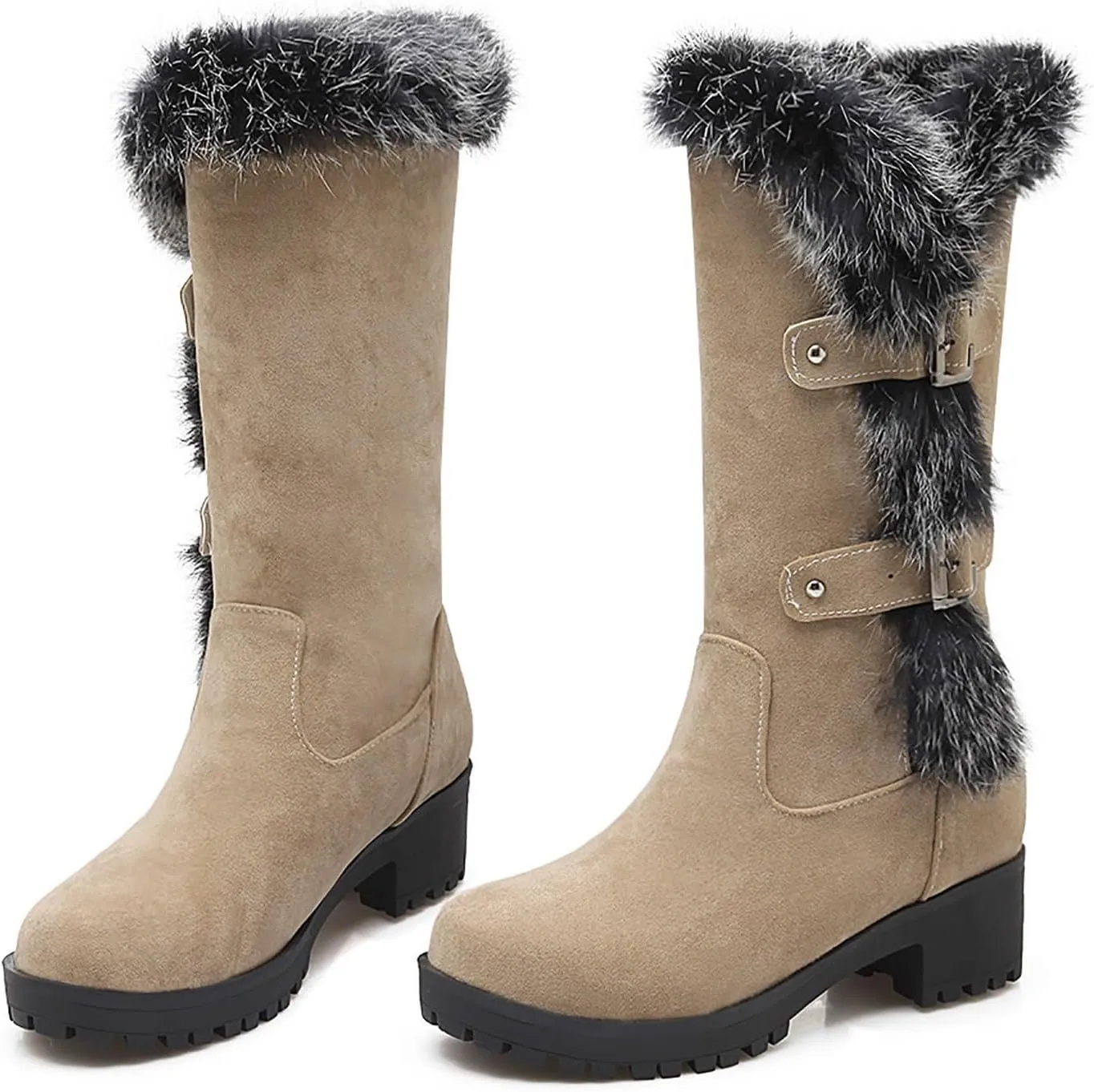 Furry Boots for Women Warm Flock Fur Insulated Snow Boots Cozy Mid Calf Winter Boots Casual Non-slip Platform Boots