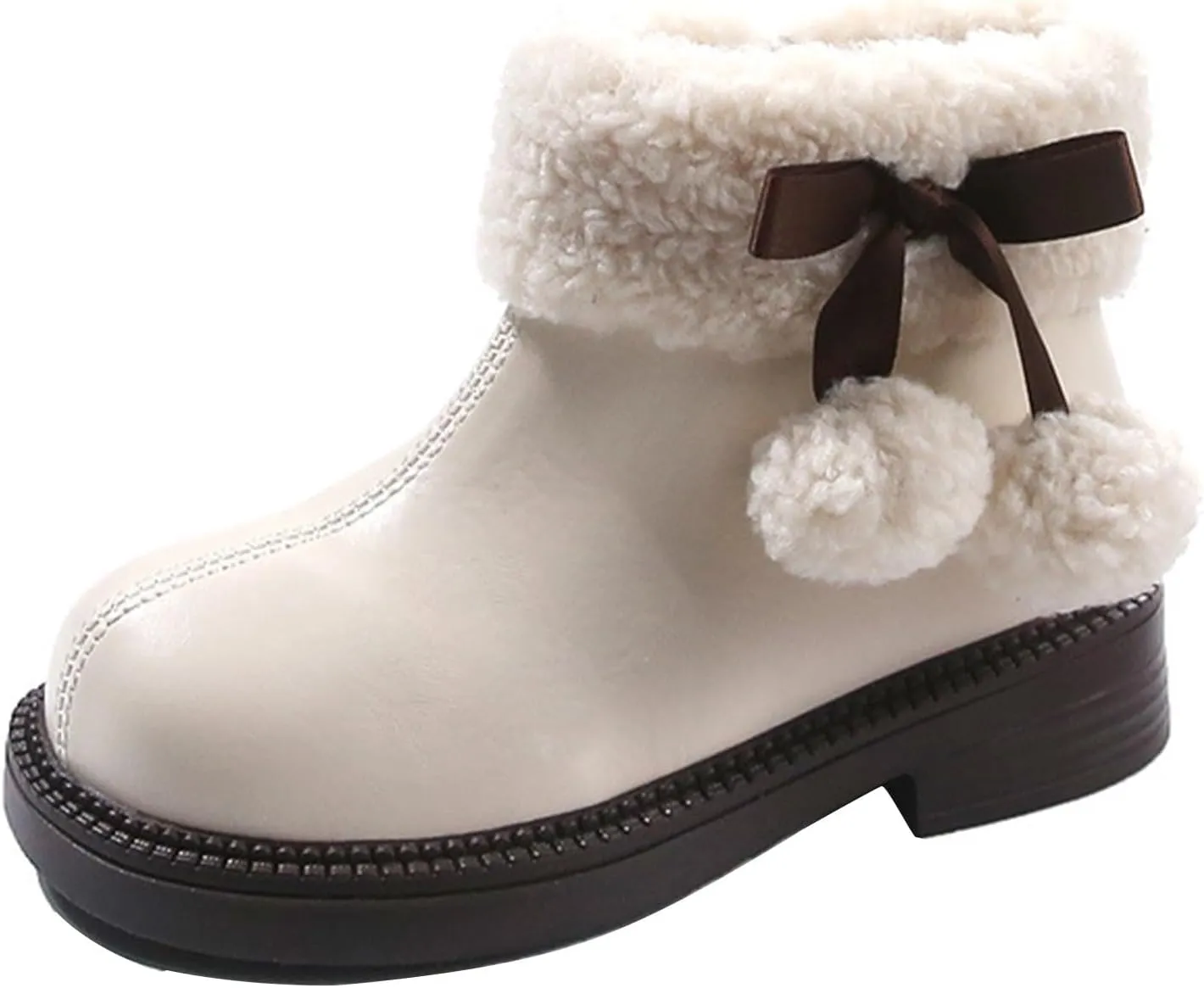 Fuzzy ow Heel Booties For Girls Kids Leather Soft Sole Non Slip Shoes Childrens aterproof Warm Fr Snow Boots Comfy
