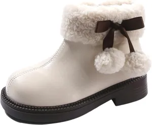Fuzzy ow Heel Booties For Girls Kids Leather Soft Sole Non Slip Shoes Childrens aterproof Warm Fr Snow Boots Comfy