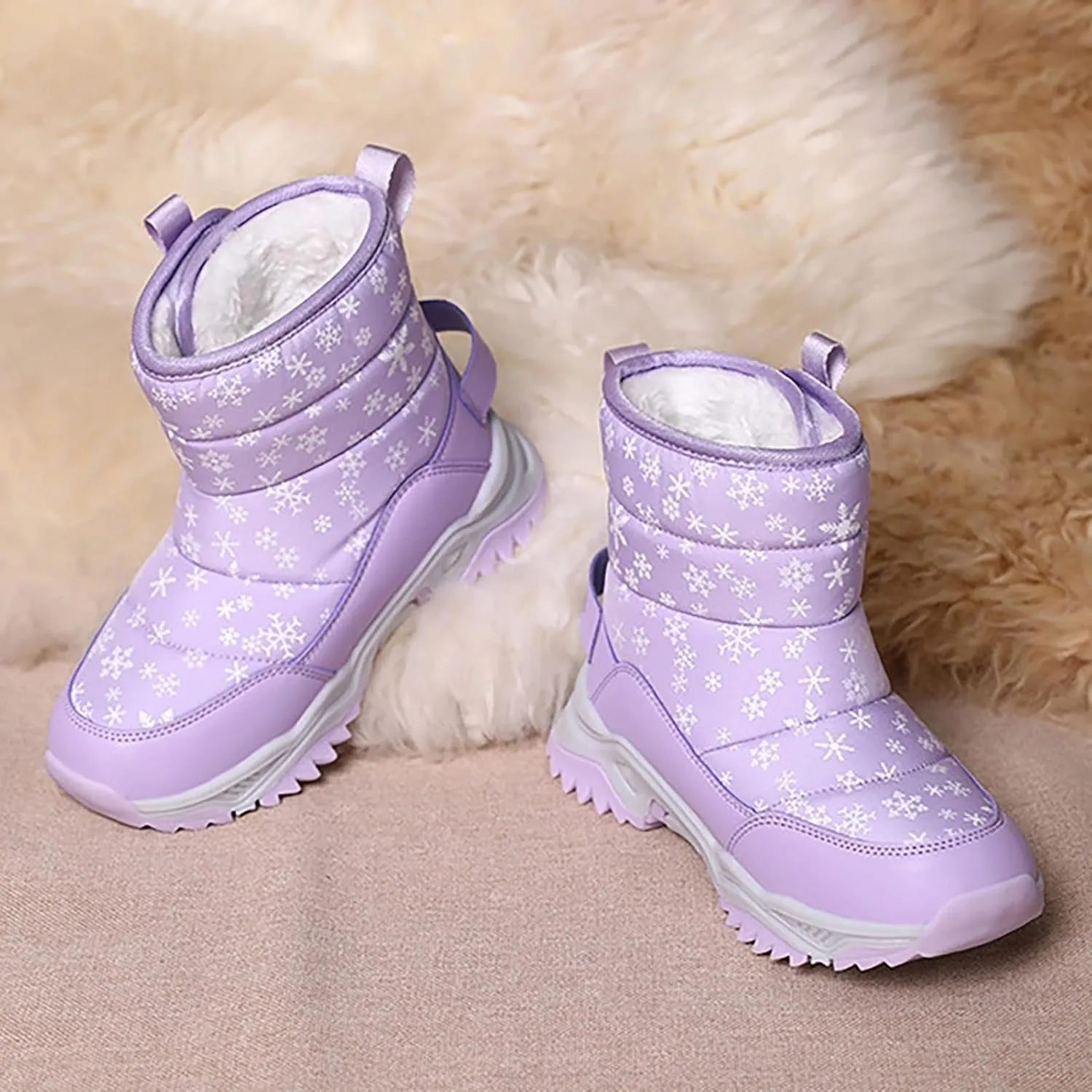 Girls Boys Snow Boots Outdoor Warm Comfortable Non Slip Mid Calf Padded Small Big Kids Winter Girls Cute Winter Boots