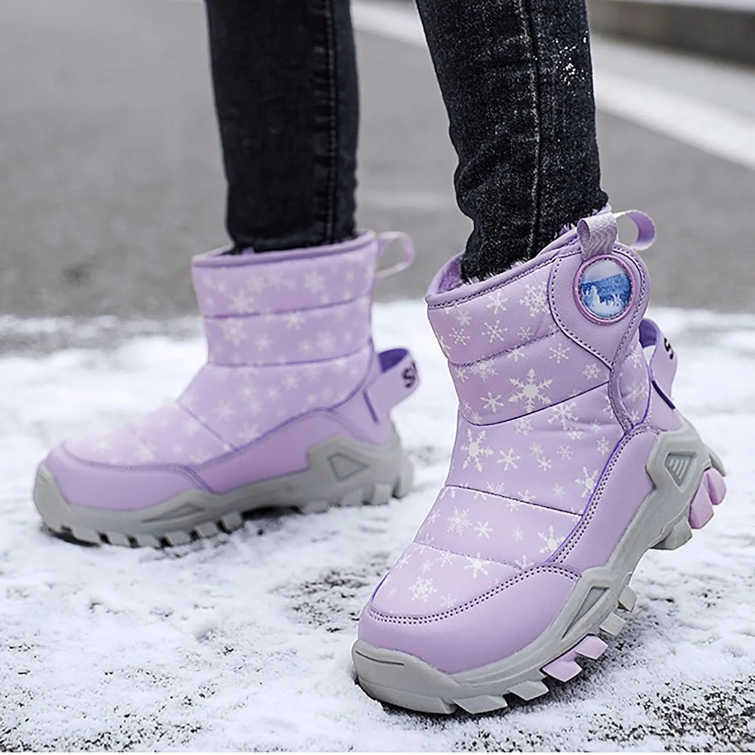 Girls Boys Snow Boots Outdoor Warm Comfortable Non Slip Mid Calf Padded Small Big Kids Winter Shoes for Toddler Girls