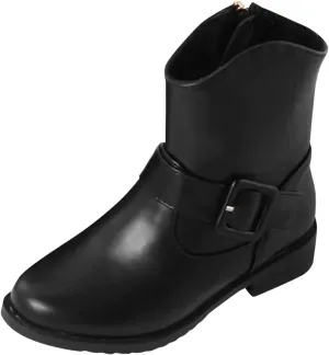 Girls Buckle Decor Side Zipper Western Boots Kids Ankle Boots Girls Low Heel Riding Booties with Kids Girl Boots Size 2